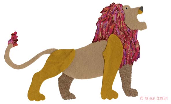 Nicholas Brancati illustration of a African Lion done in mixed media collage