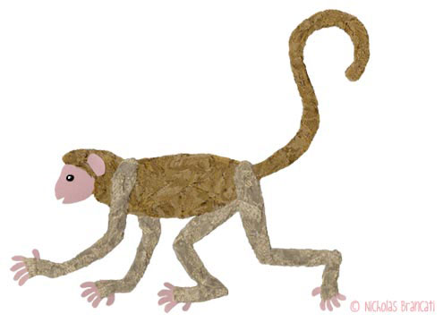 Nicholas Brancati illustration of a rhesus macaque done in mixed media collage